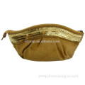 Faux suede evening party clutch bag with sequins stripe